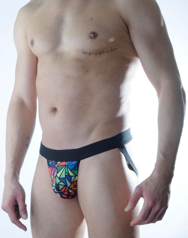 Erkek Renkli Üçgen Desenli Jockstrap Fantezi İç Çamaşırı
