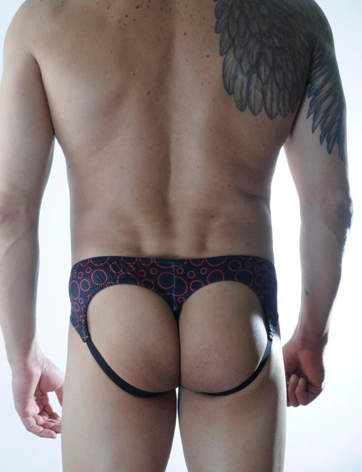 Erkek Siyah Halka Desenli Jockstrap Fantezi İç Çamaşırı