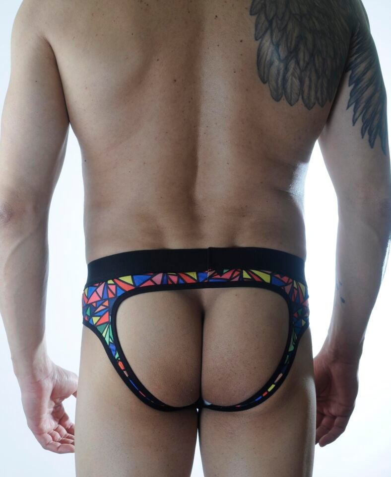 Erkek Renkli Üçgen Desenli Jockstrap Fantezi İç Çamaşırı