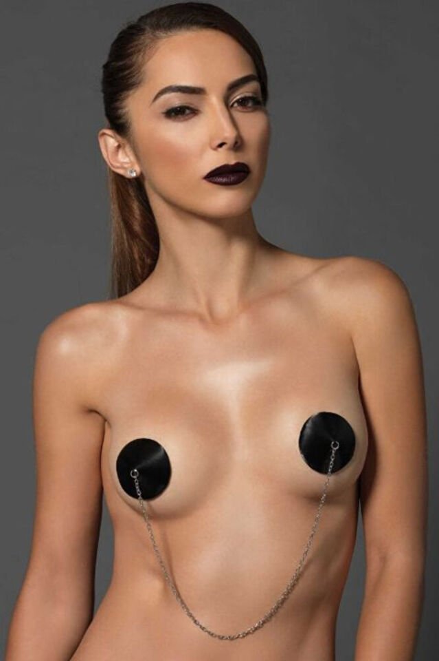 Fantazi Göğüs Ucu Kapatıcı Zincirli Kadın Aksesuar Fantezi 112 Siyah