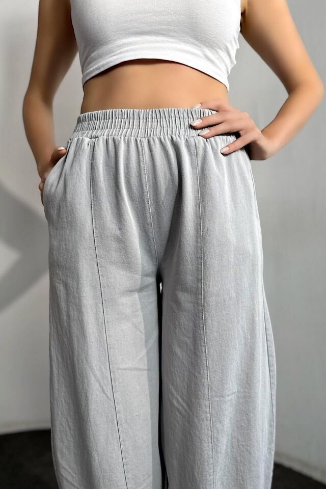 Kadın Taş Rengi Şalvar Pantolon Salaş Dört Mevsim Rahat Pamuk Lastikli Bel Günlük Model Gabardin