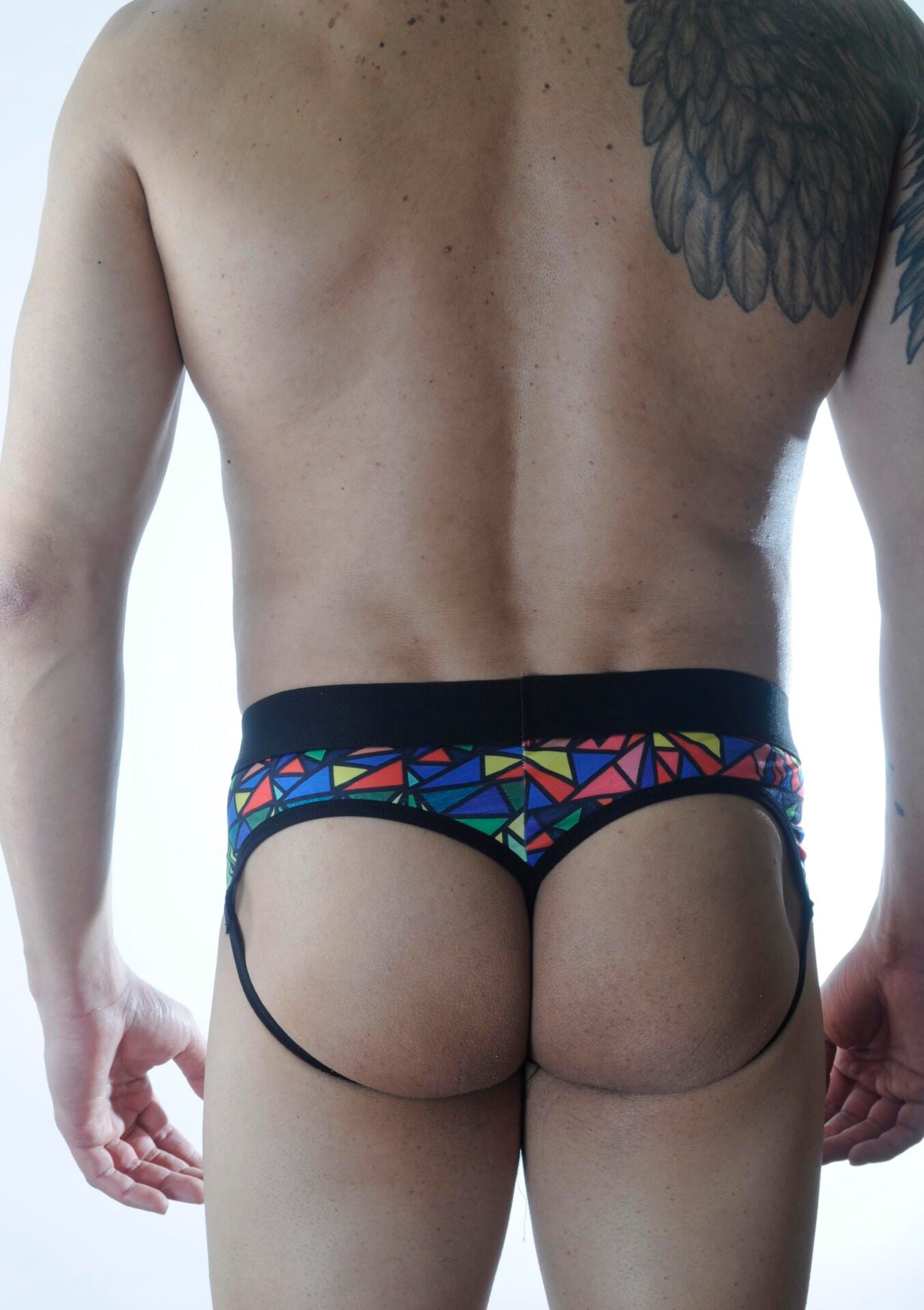 Erkek Renkli Üçgen Desenli Jockstrap Fantezi İç Çamaşırı