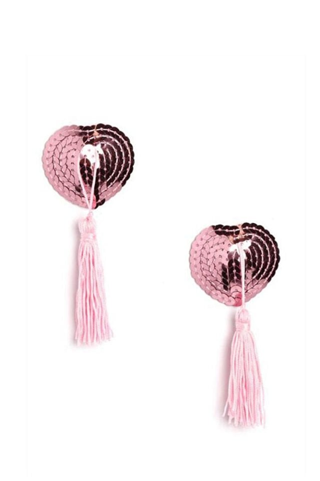 Fantazi Göğüs Ucu Kapatıcı Kalpli Pullu Payetli Kadın Aksesuar Fantezi Pembe