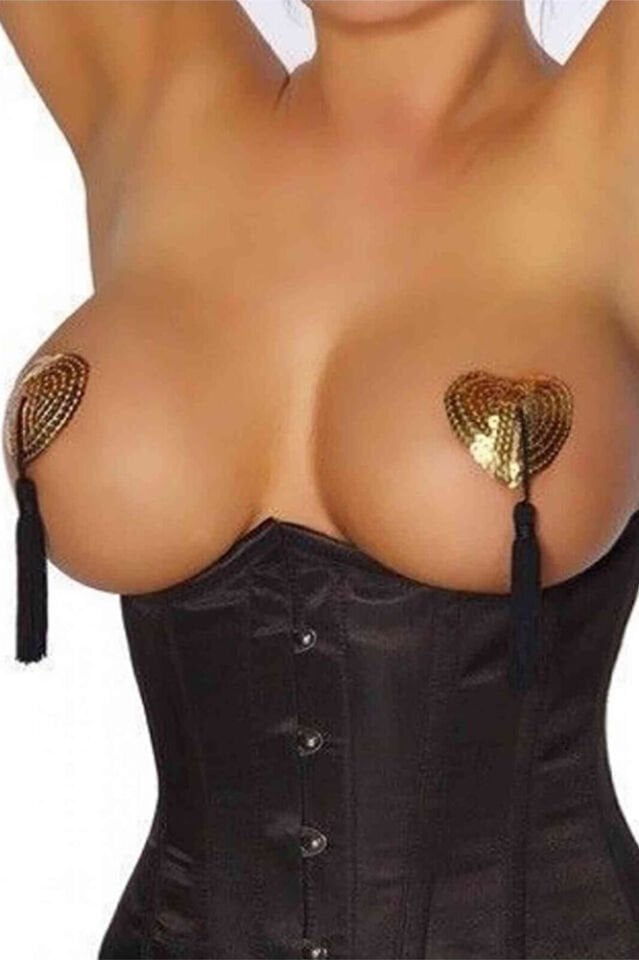 Fantazi Göğüs Ucu Kapatıcı Kalpli Pullu Payetli Kadın Aksesuar Fantezi Pembe