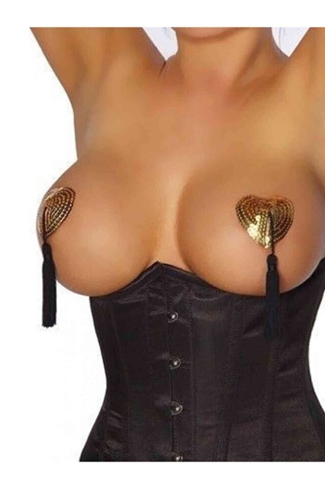 Fantazi Göğüs Ucu Kapatıcı Kalpli Pullu Payetli Kadın Aksesuar Fantezi Pembe