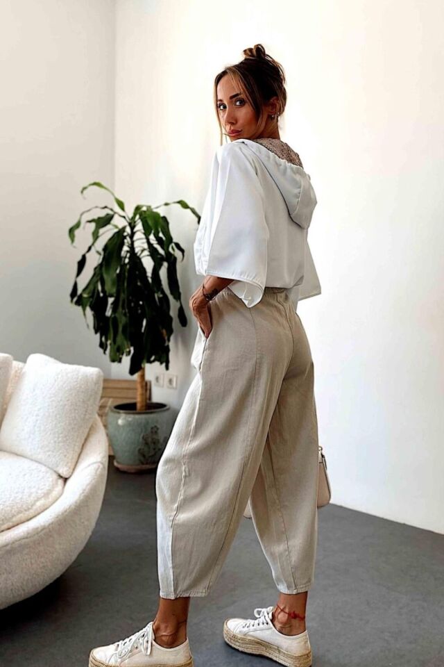 Kadın Şalvar Pantolon Salaş Dört Mevsim Rahat Pamuk Lastikli Bel Günlük Model Gabardin