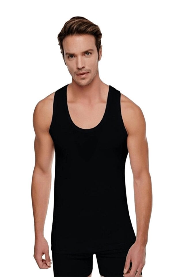 3'lü %100 Pamuk Penye Askılı Siyah Tutku Erkek Atlet Klasik 101