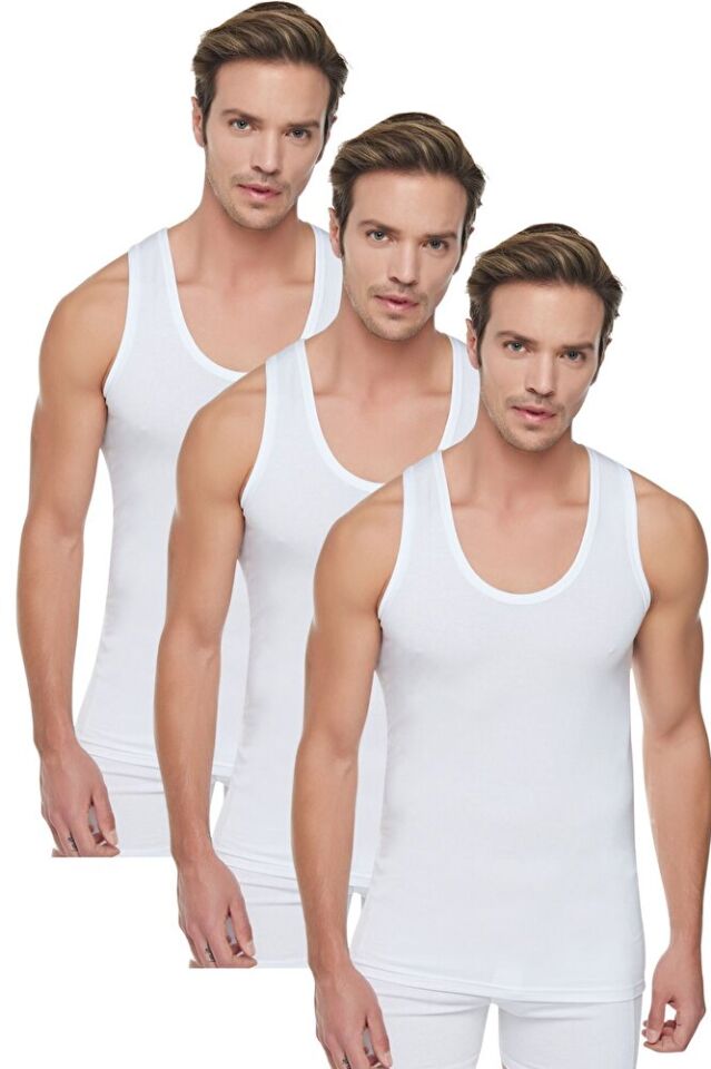 Tutku Erkek %100 Pamuk Ribana Klasik Askılı Beyaz Atlet 3'lü Paket 0102