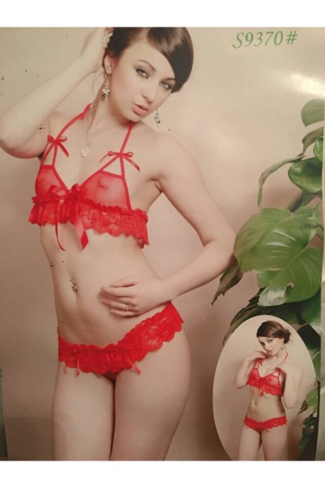 Özel Bölge Dekolteli Fantazi Tül Takım Kırmızı Yılbaşı SMLXL Standart