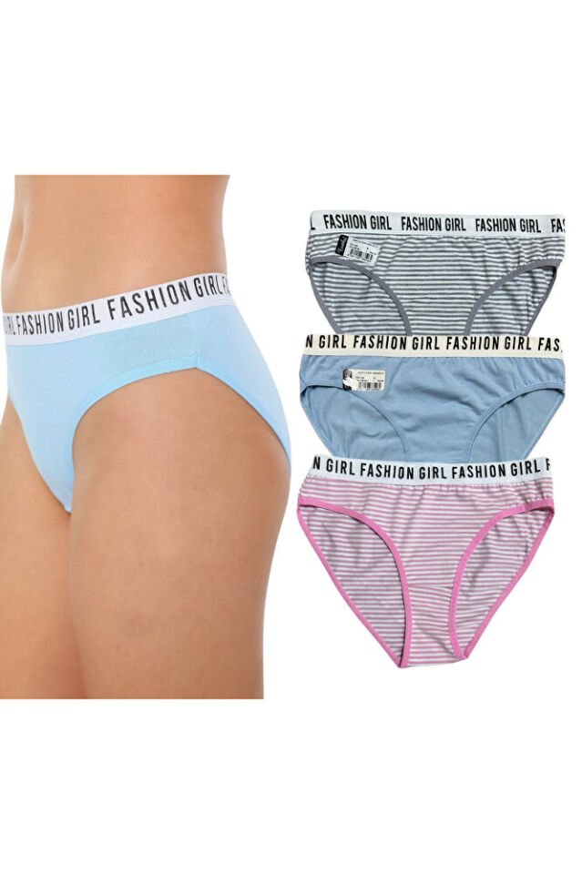 Tutku 6'lı Kadın Hera Bikini Slip Pamuklu Külot Çizgili Düz Lastik Bel Karışık Standart S-M-L