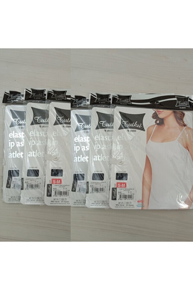 Tutku 6'lı Kadın Elastan Likralı Ip Askılı Beyaz Atlet