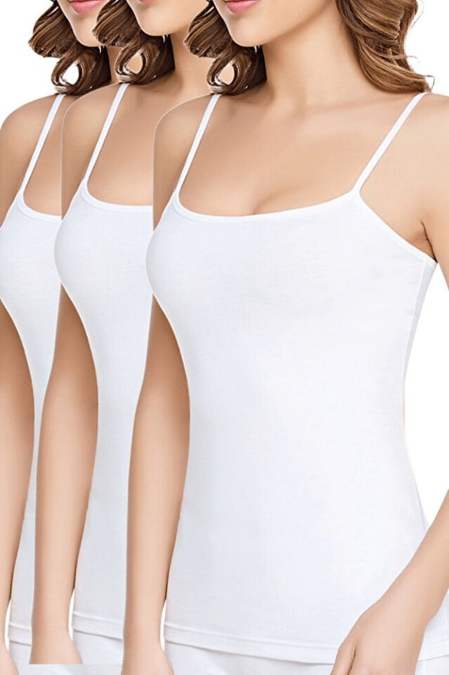 Tutku Kadın Elastan Likralı Ip Askı Atlet Beyaz 3'lü Paket