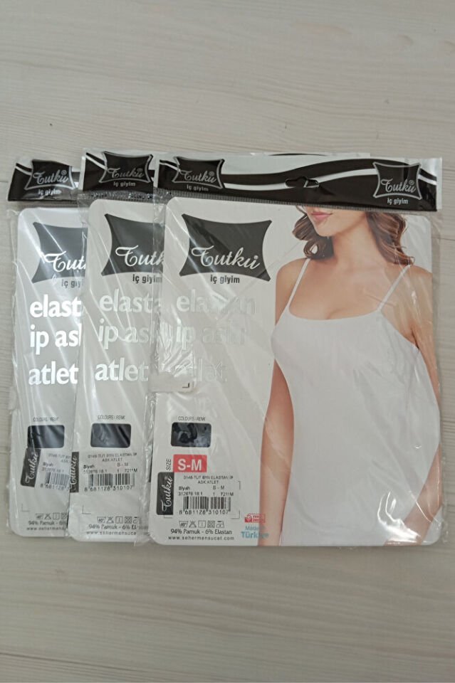 Tutku Kadın Elastan Likralı Ip Askı Atlet Beyaz 3'lü Paket
