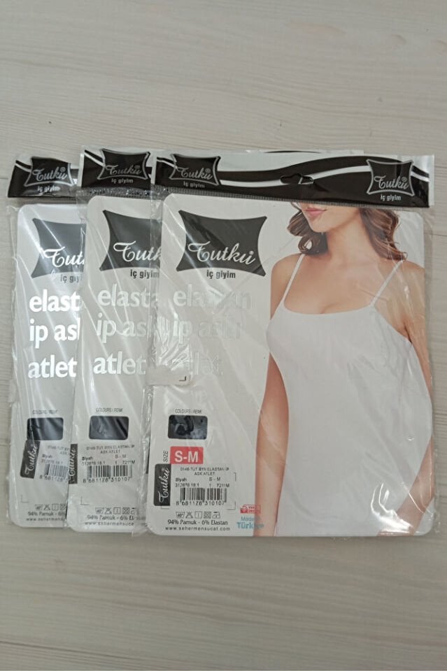 Tutku Kadın Elastan Likralı Ip Askı Atlet Beyaz 3'lü Paket