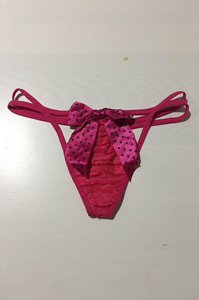 Fiyonklu Dekolteli Çift Lastikli String Tanga Turuncu Fantazi Külot S-m-l Standart