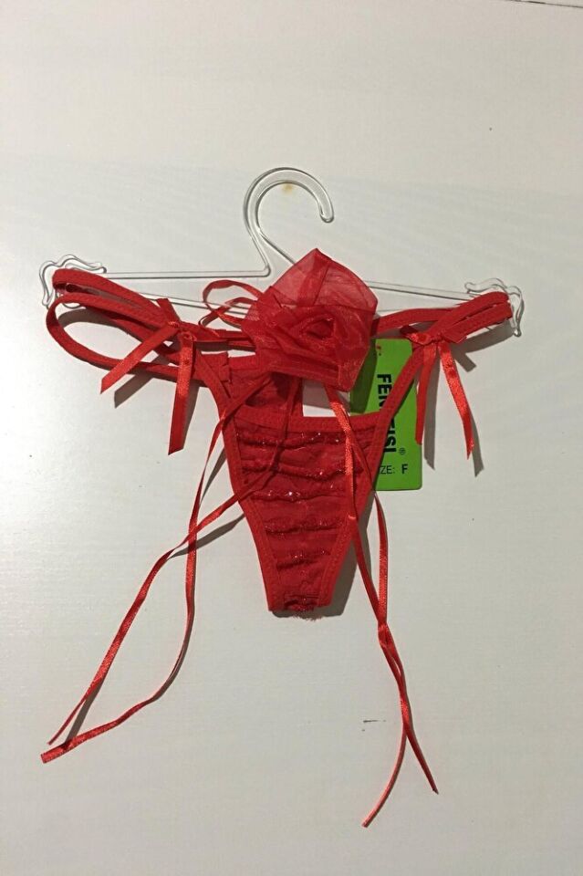 Güllü Dekolteli Çift Lastikli Beyaz String Tanga Külot S-m-l Standart
