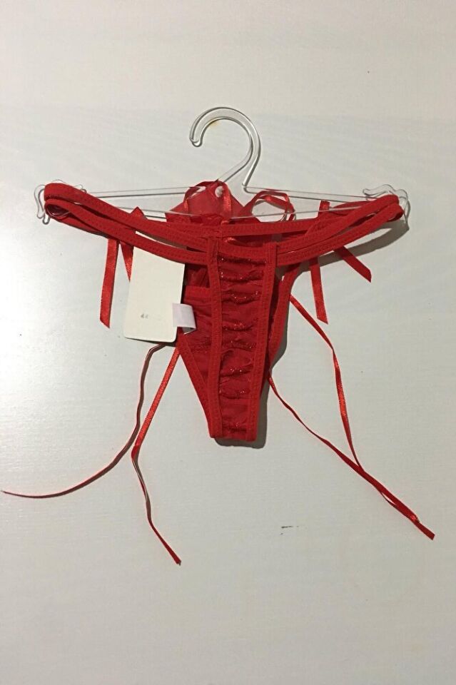 Güllü Dekolteli Çift Lastikli Beyaz String Tanga Külot S-m-l Standart
