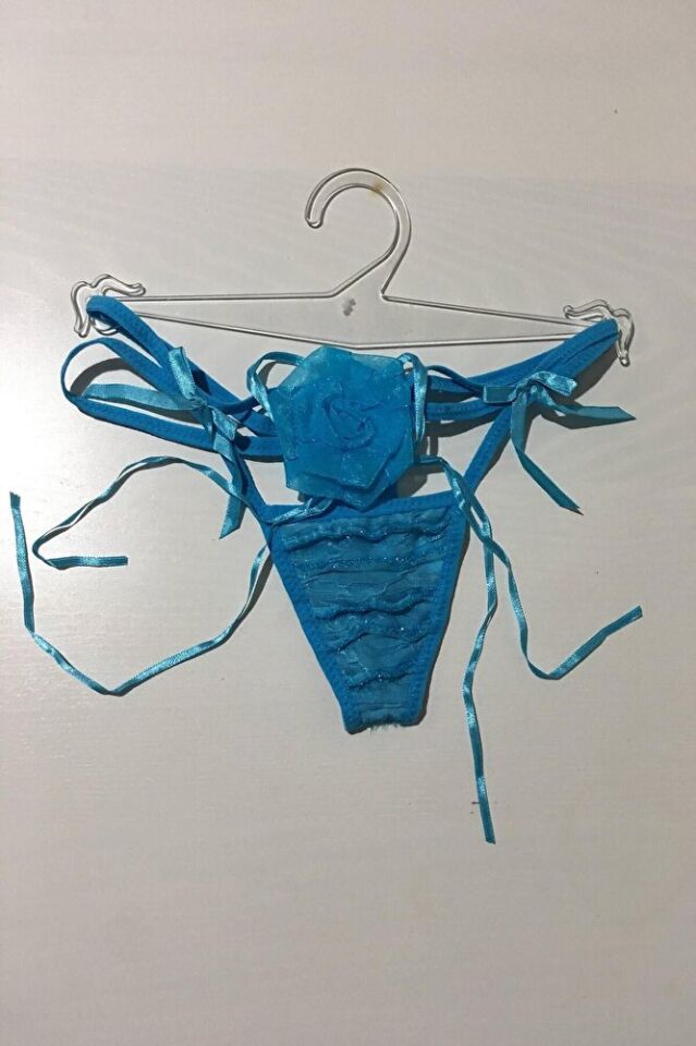 Güllü Dekolteli Çift Lastikli Beyaz String Tanga Külot S-m-l Standart