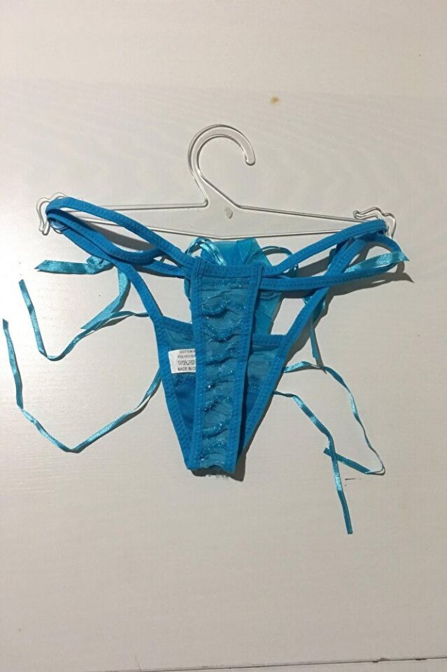 Güllü Dekolteli Çift Lastikli Beyaz String Tanga Külot S-m-l Standart