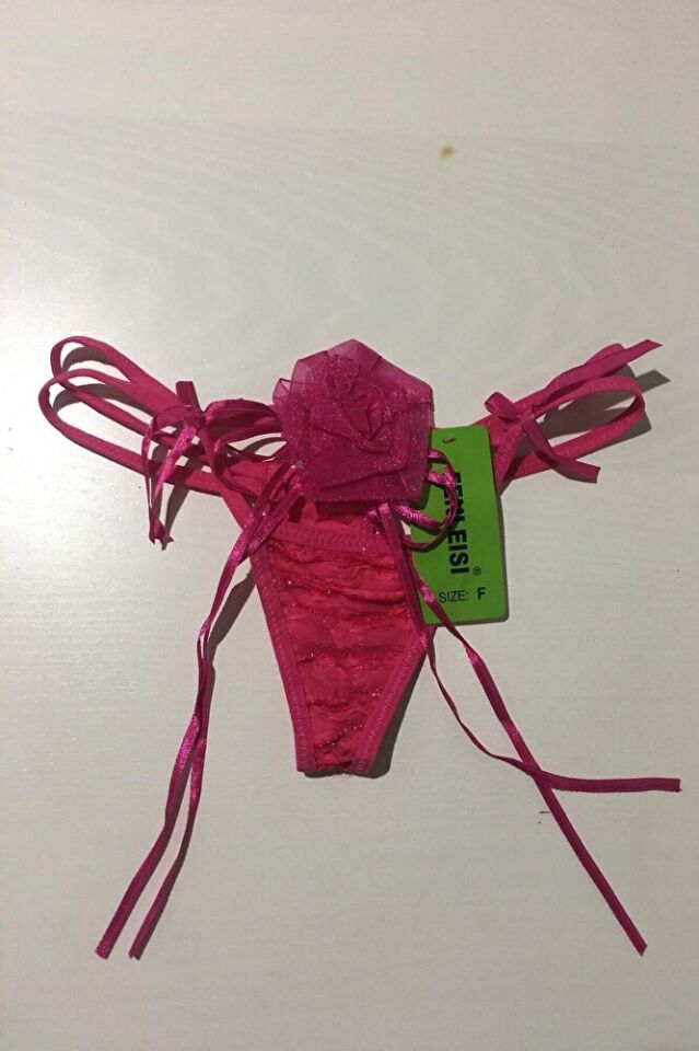 Güllü Dekolteli Çift Lastikli Beyaz String Tanga Külot S-m-l Standart
