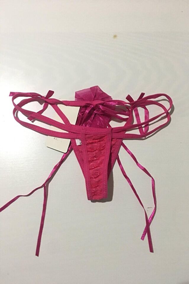 Güllü Dekolteli Çift Lastikli Beyaz String Tanga Külot S-m-l Standart