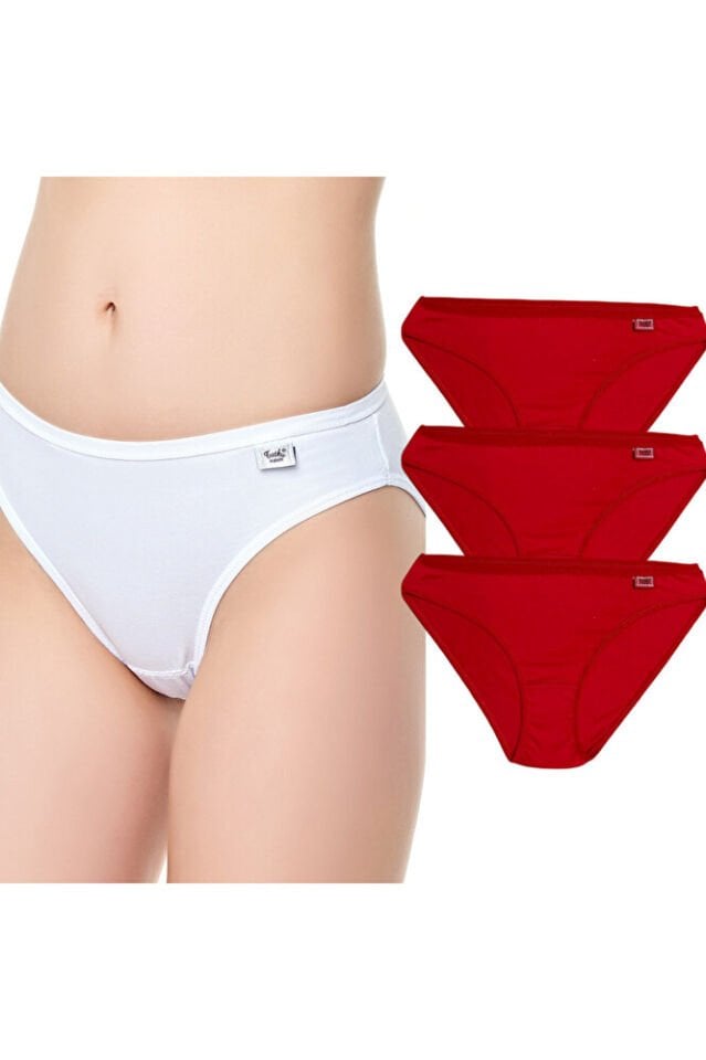 Kadın Elastan Düz Bikini Külot Kırmızı 3'lü Paket