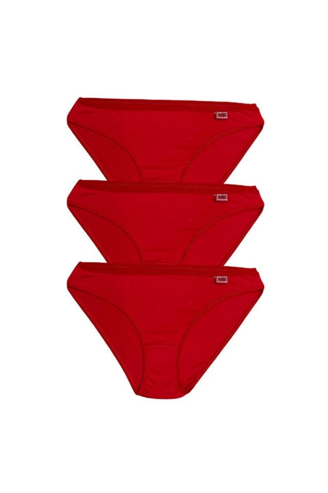 Kadın Elastan Düz Bikini Külot Kırmızı 3'lü Paket