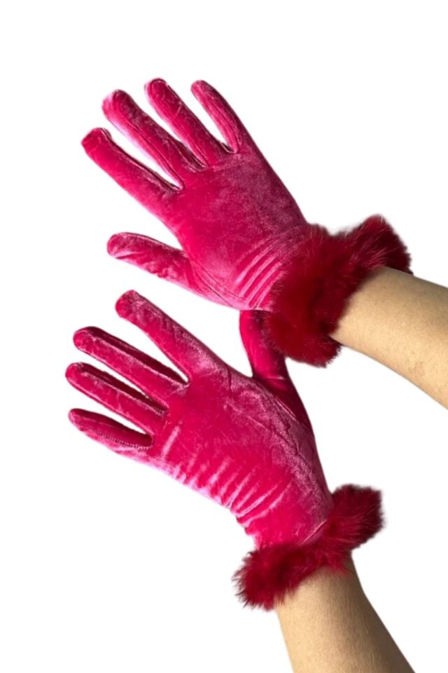Kadın Pembe Kadife Tüylü Eldiven | Şık, Kışlık, Günlük & Davet Kullanım