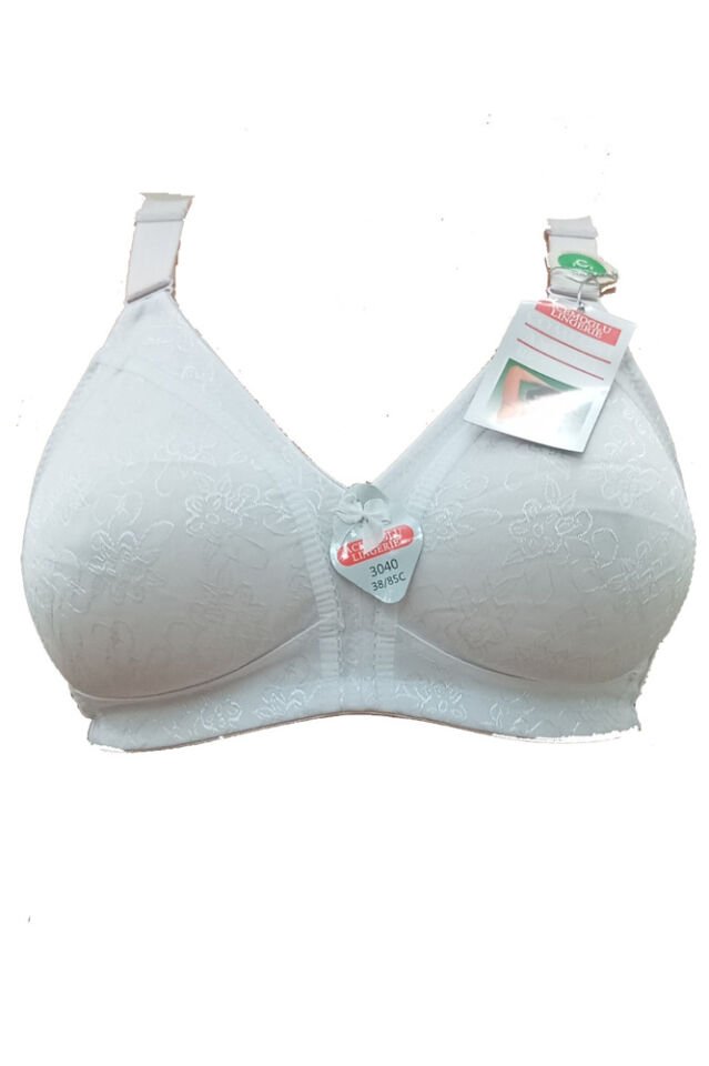 Kadın Sütyen C Cup Ten Dikişsiz Toparlayıcı Minimizer Telsiz Çiçek Desenli Jakarlı Saten Beyaz - 100C