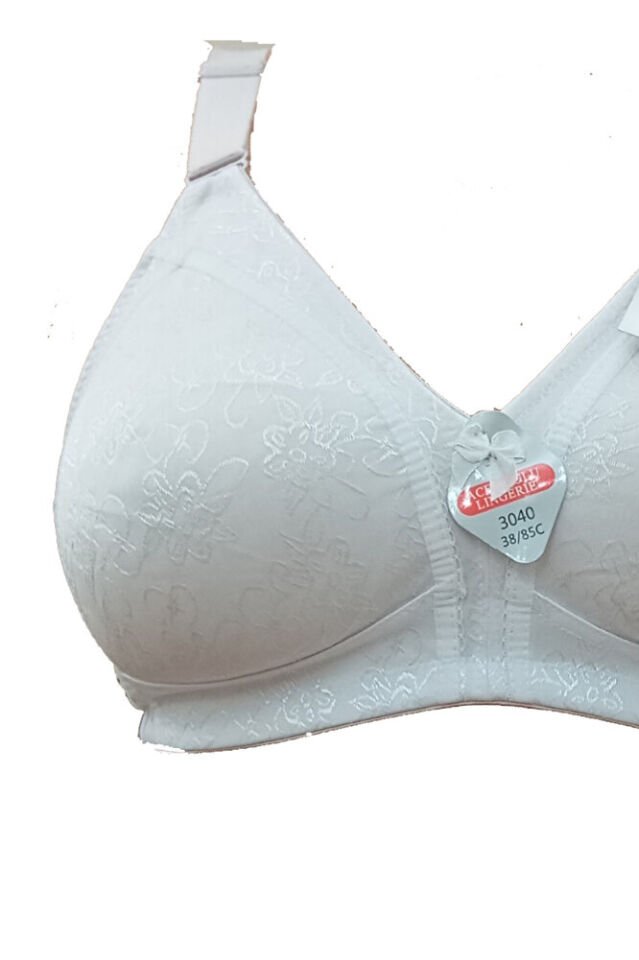 Kadın Sütyen C Cup Ten Dikişsiz Toparlayıcı Minimizer Telsiz Çiçek Desenli Jakarlı Saten Beyaz - 95C